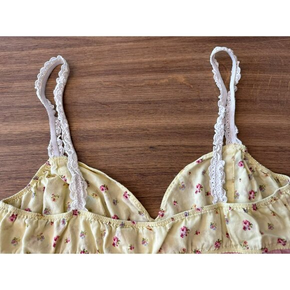 Eloise Floral Pajama Set Lace Trimmed Top = Large Bottoms = M Yellow Pink Cotto - Picture 9 of 9